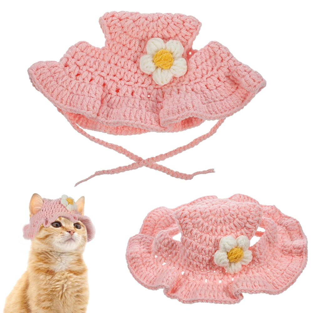 Zyghjort pink cat hat with flower close-up showing soft cotton knit