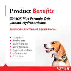 Dropper dispensing Zymox Otic Plus into a pet's ear