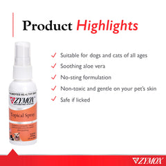 Zymox Pet Spray label front showing hydrocortisone-free claim