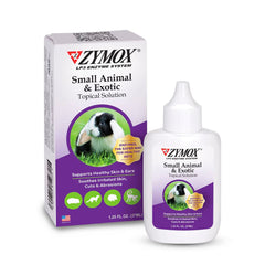 Zymox small animal topical solution bottle shows gentle care for skin and ears