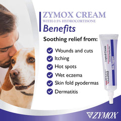 Zymox topical cream being applied with no-sting formula on a dog.