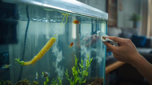 Aquarium being gently cleaned with maintenance tools