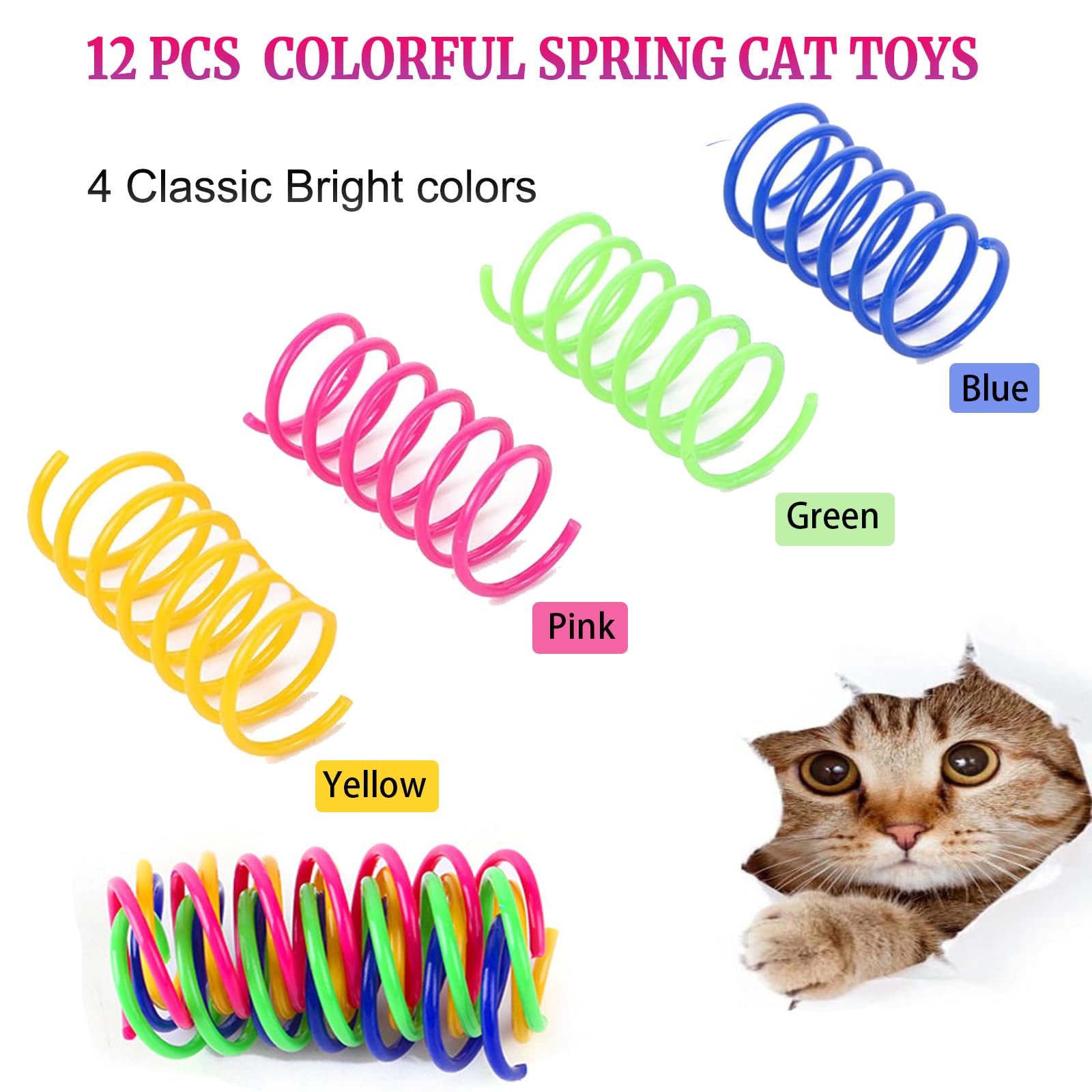 12 pcs cat spring toys pink red spring engages kittens with colorful bouncy thrills