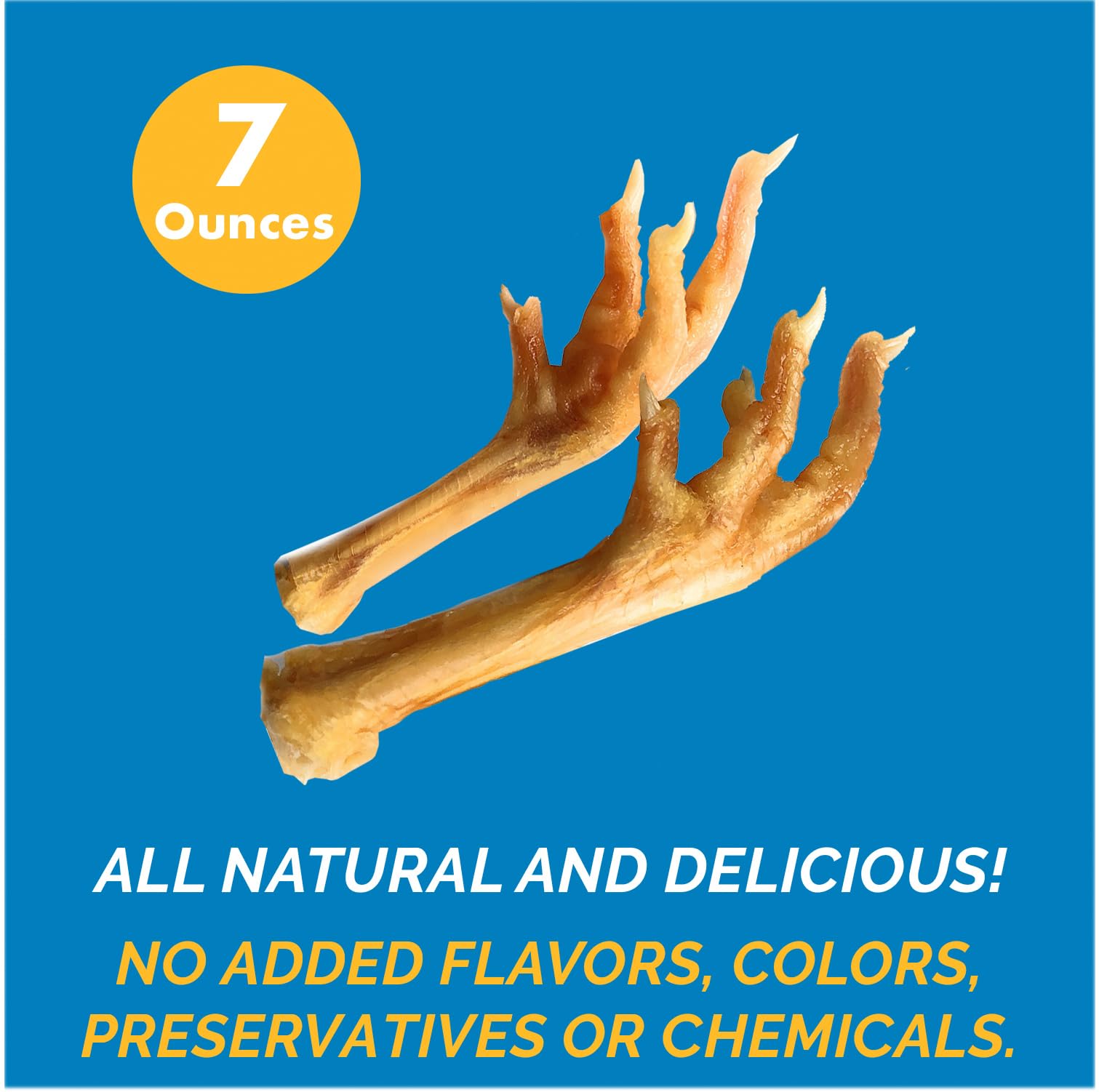 123 Treats close-up of chicken feet emphasizes crunchy texture dogs love.