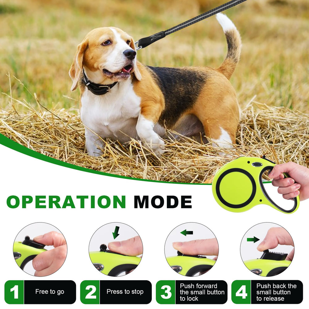 131RRYVY green retractable leash shown for outdoor walking and control.