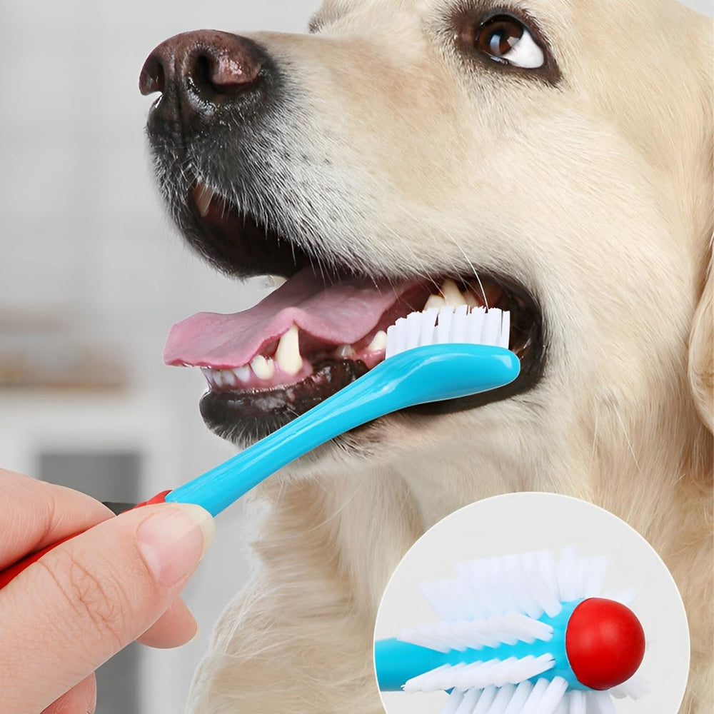 2-pcs dog toothbrush double-headed dual-head design cleans multiple tooth surfaces in one pass.