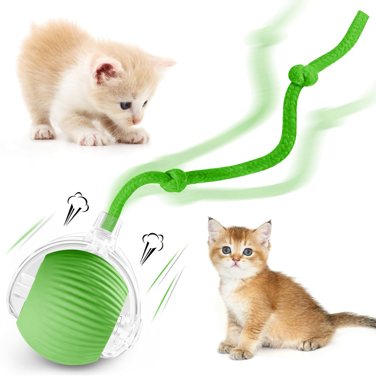 2FY2SW luseyfj interactive cat ball toy front view green promotes active play and focus.