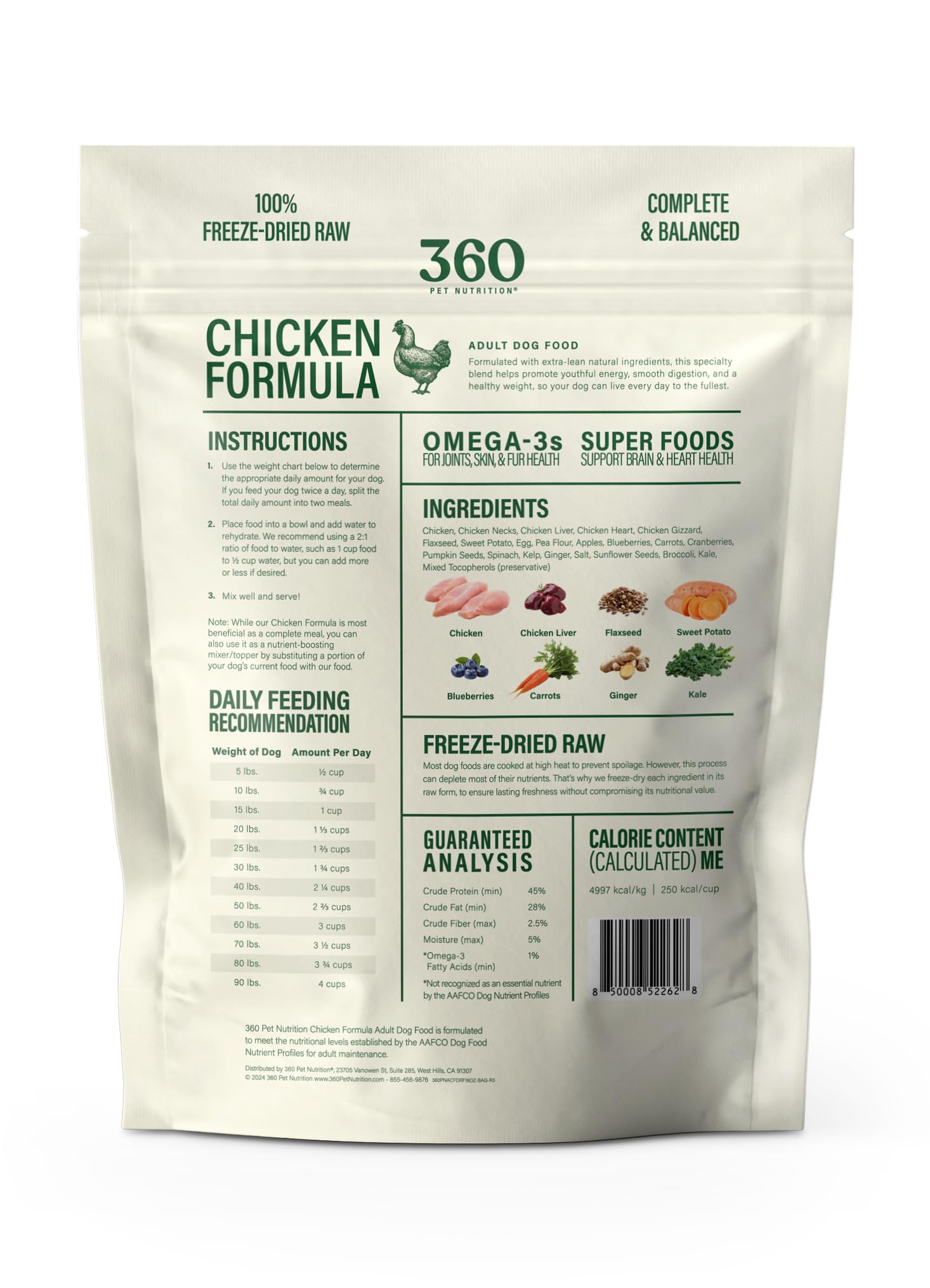 360 Pet Nutrition bite-sized pieces for quick mealtime across all sizes