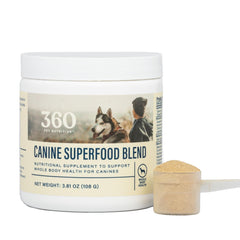 360 Pet Nutrition Canine Superfood Boost bottle with beef flavor enhances mealtime