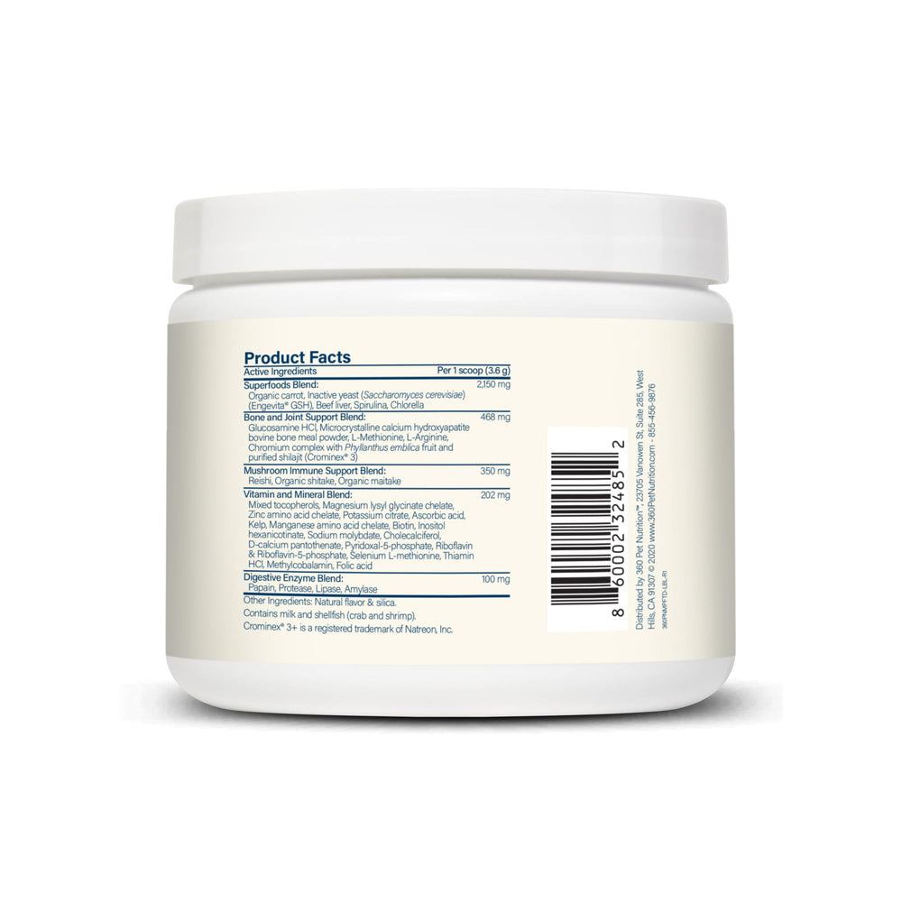 360 Pet Nutrition Canine Superfood Boost scoop for precise daily nutrition