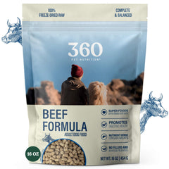 360 Pet Nutrition freeze-dried raw dog food beef liver organs serving—premium protein variety for meals