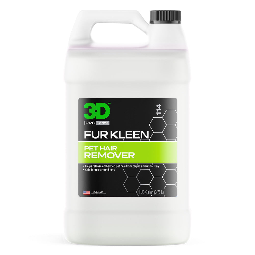 3D Fur Kleen spray bottle loosens embedded pet hair from fabrics for easy removal.