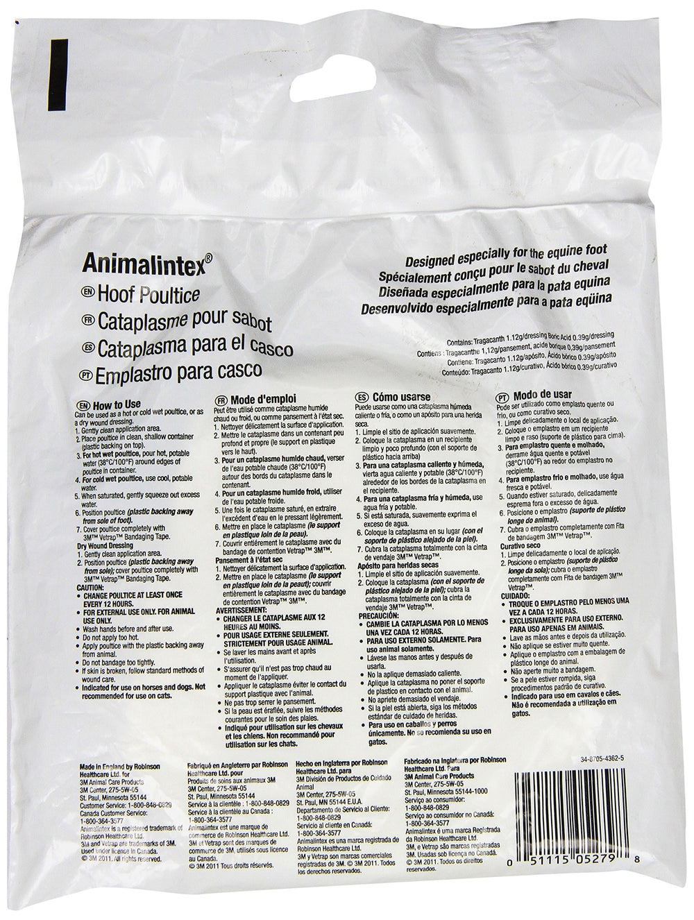 Closeup of 3M Animalintex Hoof Pads 1395 showing cotton wool pad for soothing hoof care