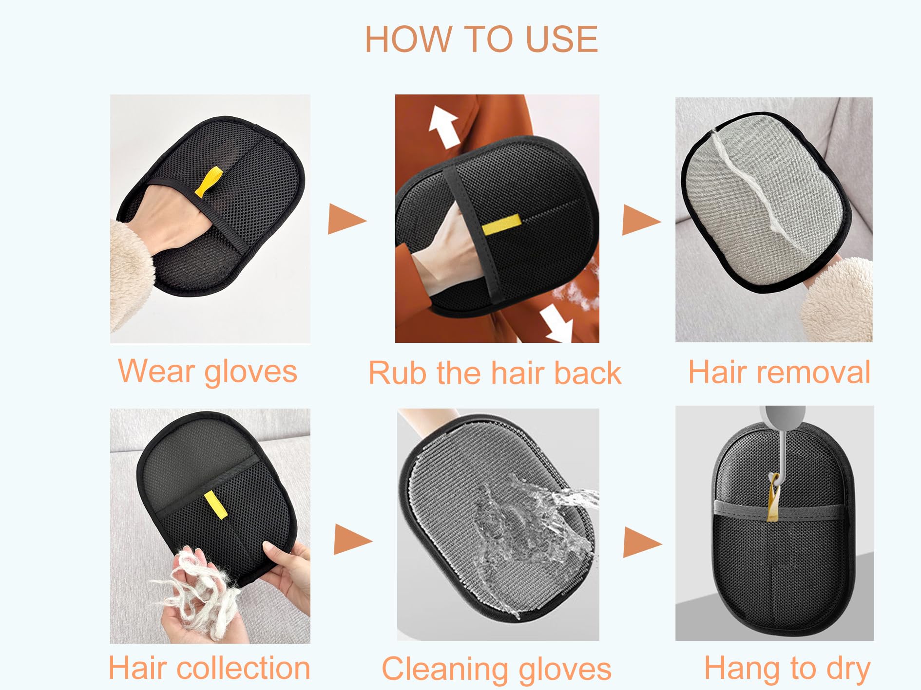 3Pcs Pet Hair Removal Glove used on clothes and car seats for quick lint removal