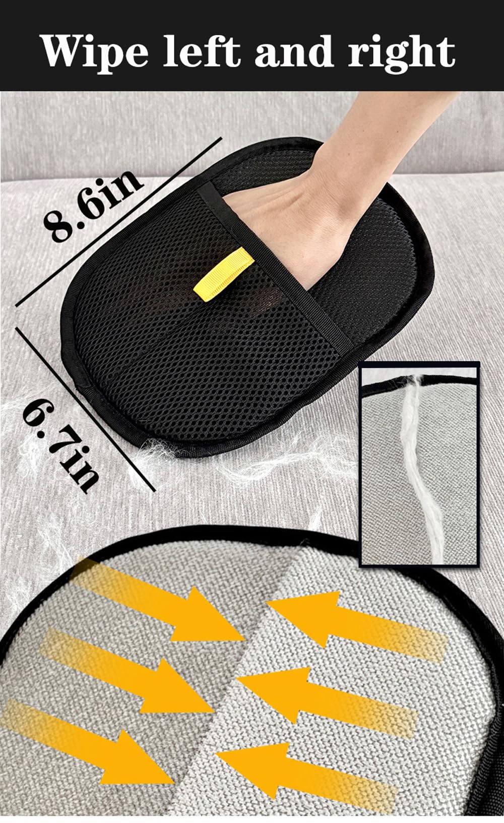 3Pcs Pet Hair Removal Glove on sofa illustrates surface-wide fur pickup