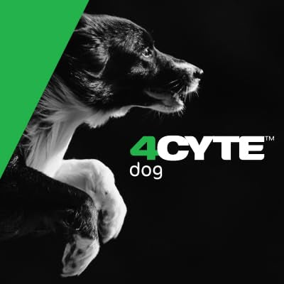 4CYTE Epiitalis Forte gel swatch near a dog portrait implies ongoing comfort