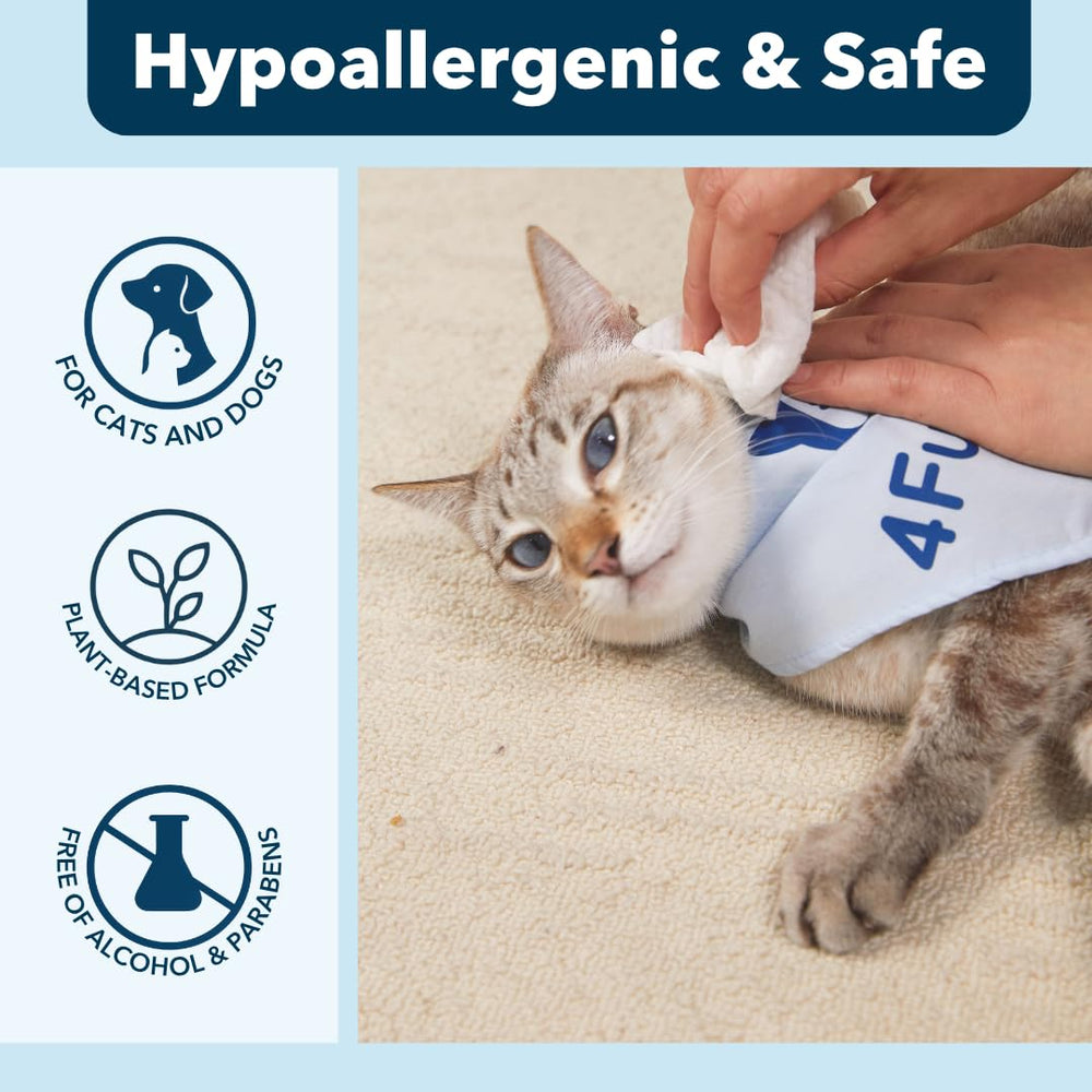 4furbaby thick-soft-durable wipes shown for fast, water-free cleanups on paws and fur.