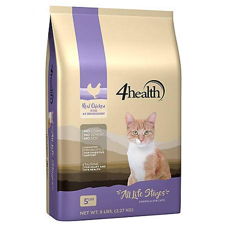 4health all life stages cat food dry bag, front view highlighting real chicken nutrition and complete nourishment