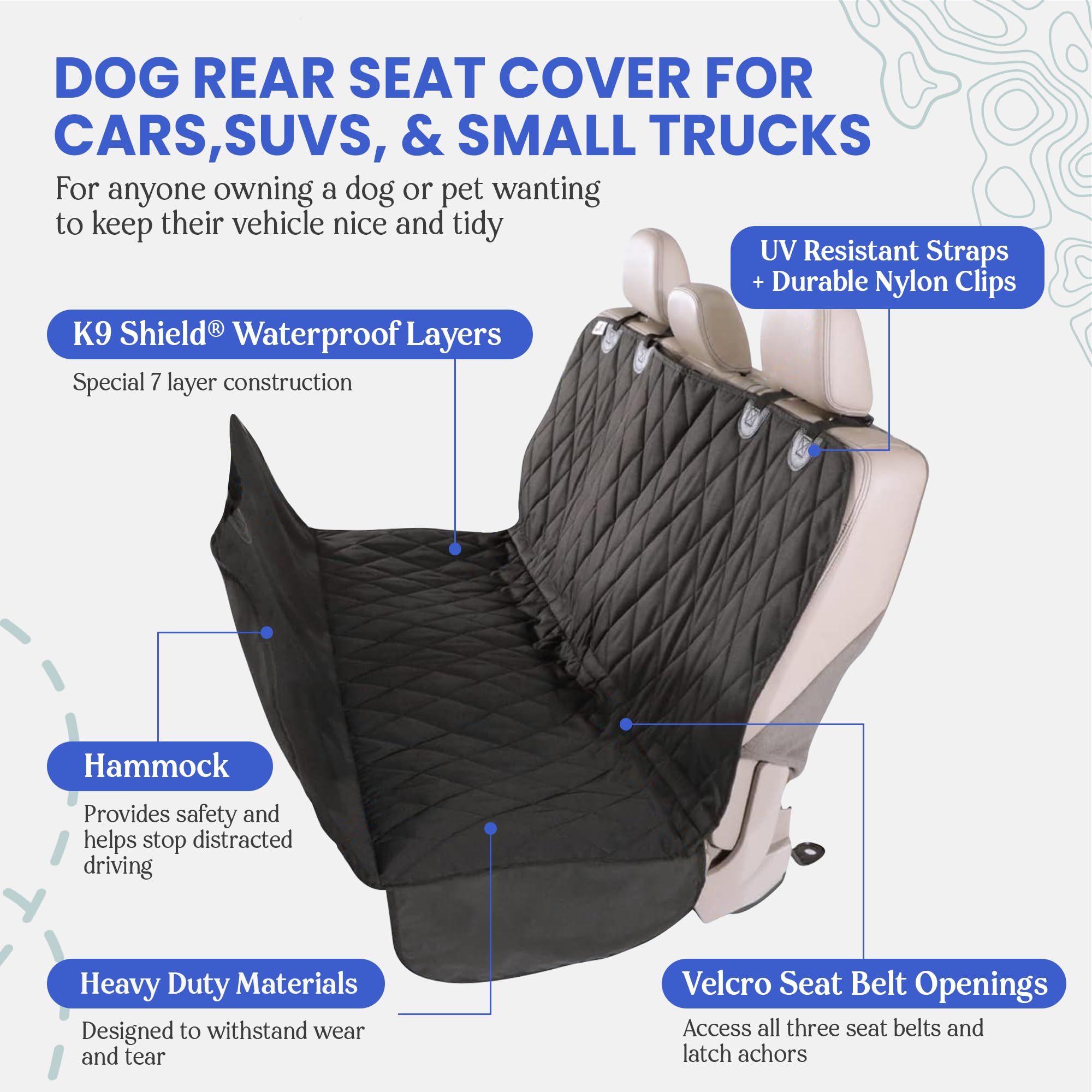 4Knines k9 shield waterproof technology protects upholstery from spills and drool.