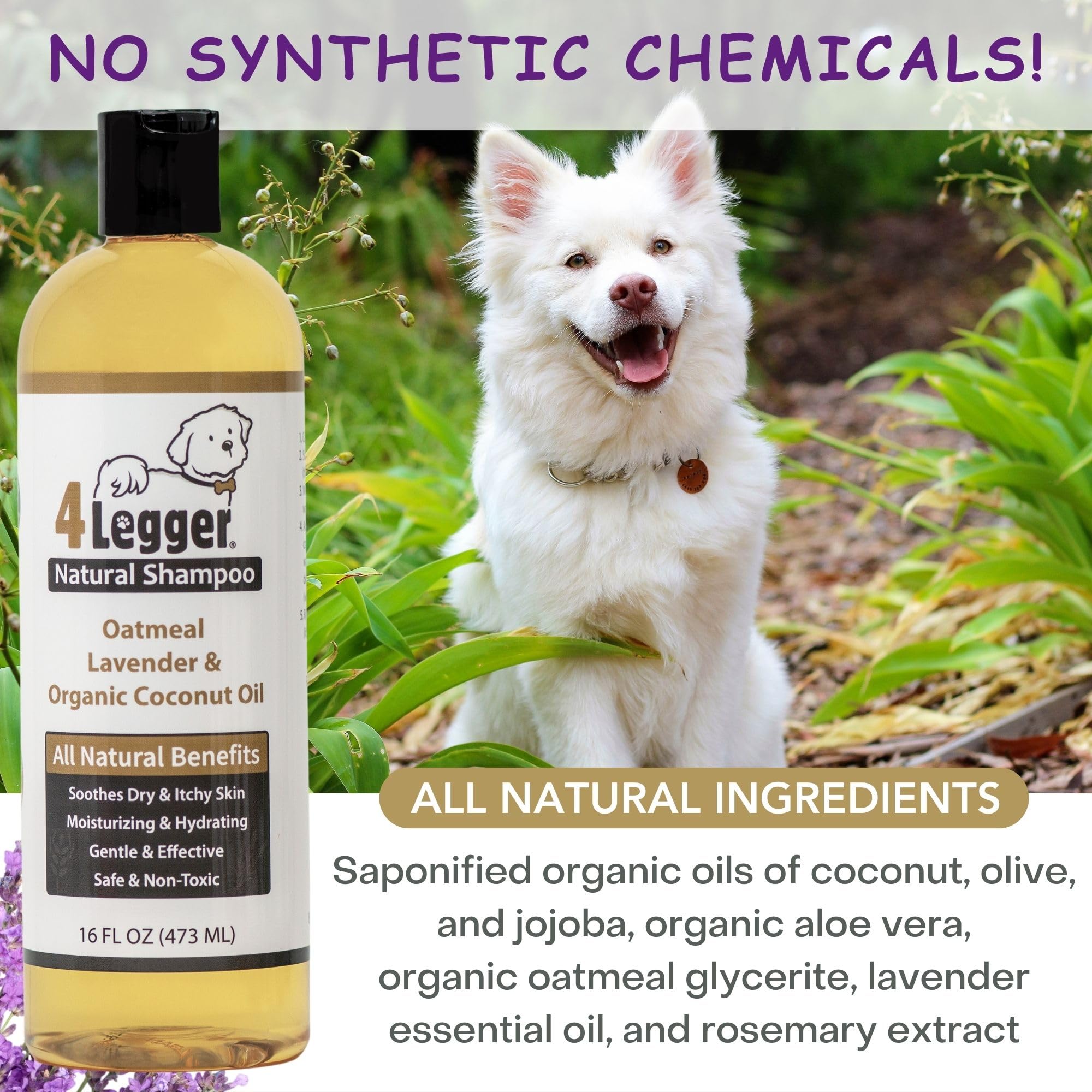 4Legger lavender scent hints at calming bath experience for dogs.