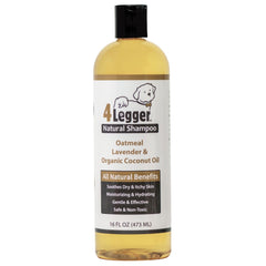 4Legger shampoo bottle with aloe and lavender for soothing baths.