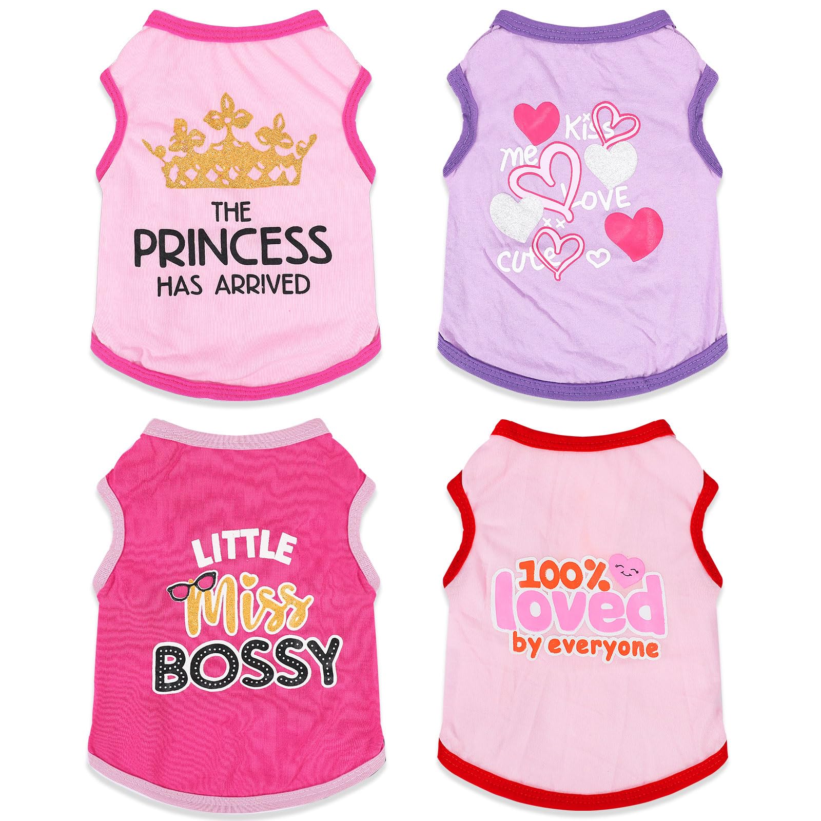 4Pieces Chihuahua Clothes pink puppy shirt shown on a tiny dog for daily comfort.