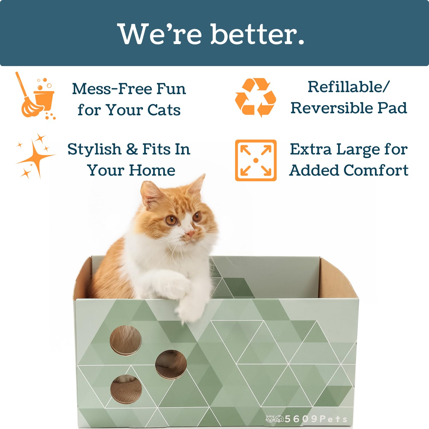 5609PETS spacious scratcher box designed for lounging and full-body stretch