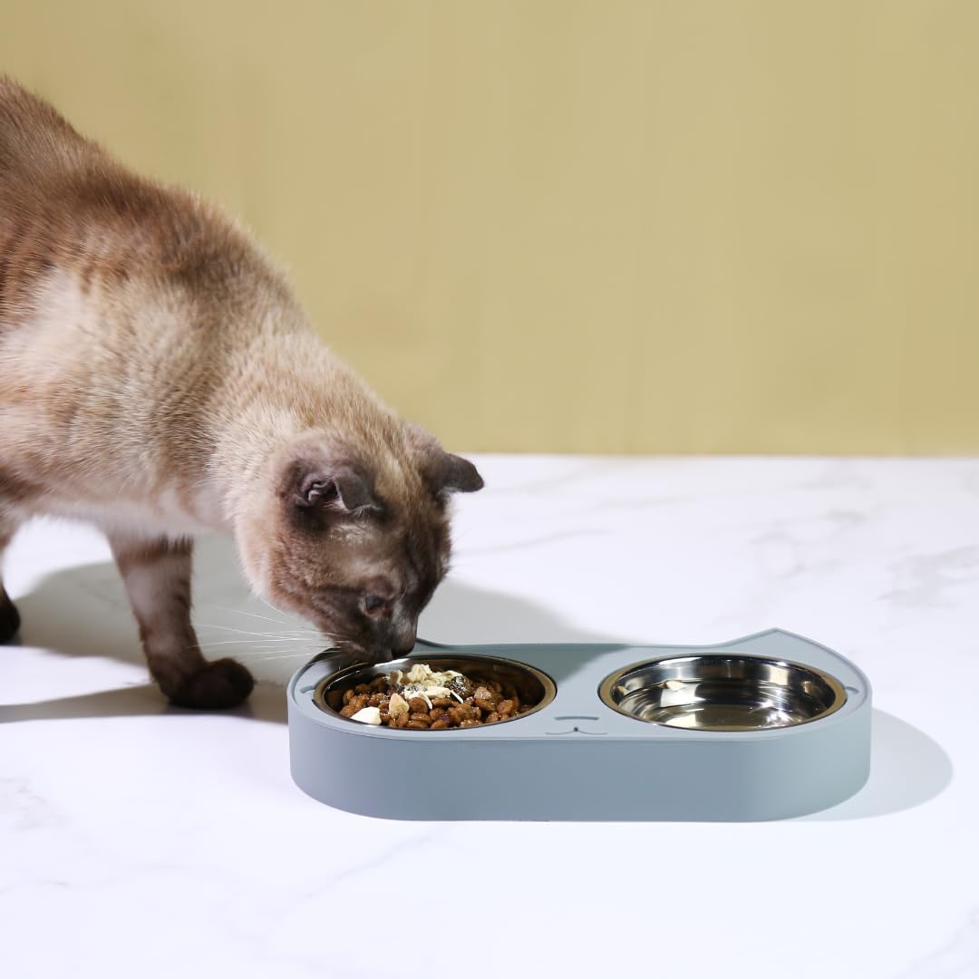 7 Ruby Road gift-worthy cat bowls in grey finish add charm to any space.