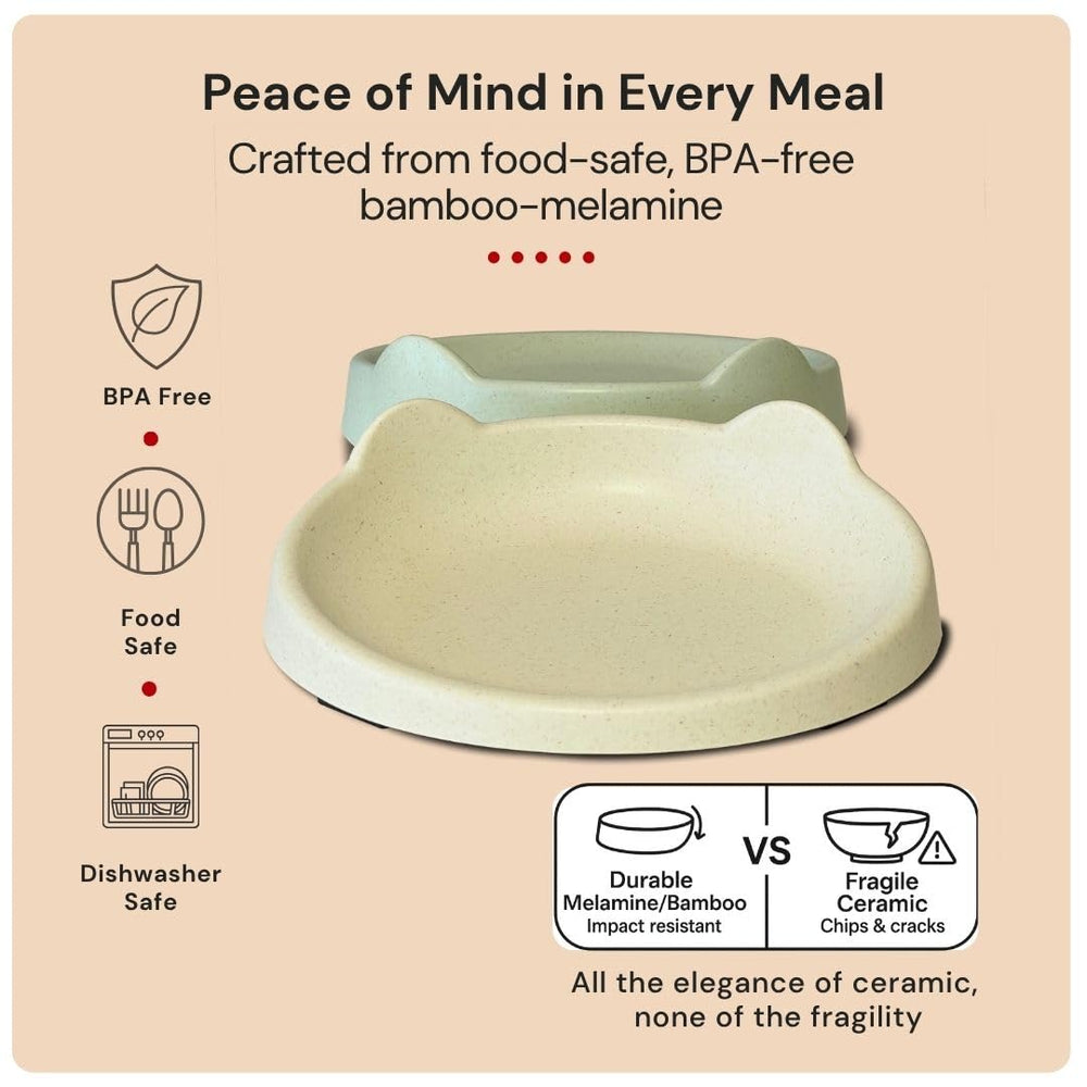 7 Ruby Road melamine-bamboo blend cat dishes are durable and lightweight.