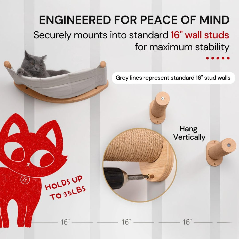 7 Ruby Road sturdy wood brackets anchor a safe cat climbing wall.