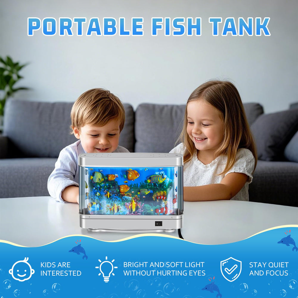 7CDXD Fake Fish Tank side view showing coral reef detail enhances cozy office decor.