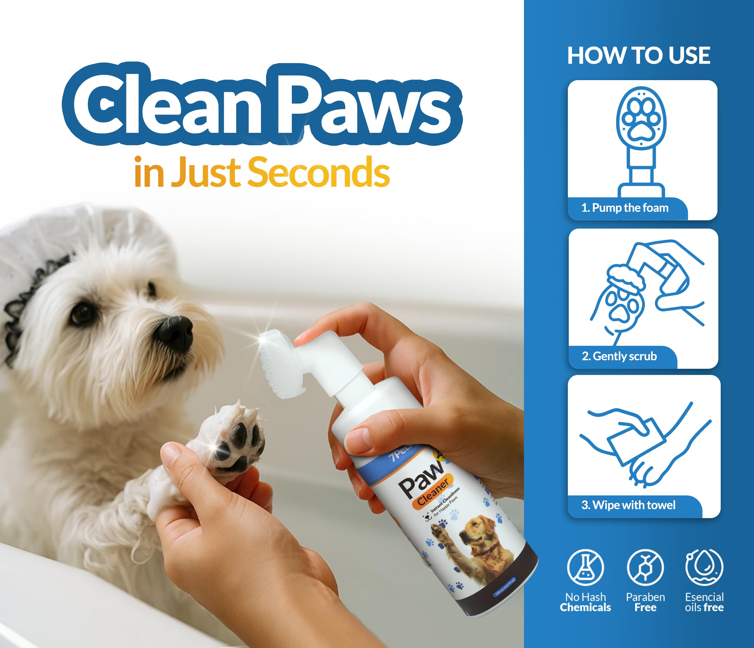 7PETS Paw Cleaner 5oz bottle ready for on-the-go paw cleaning