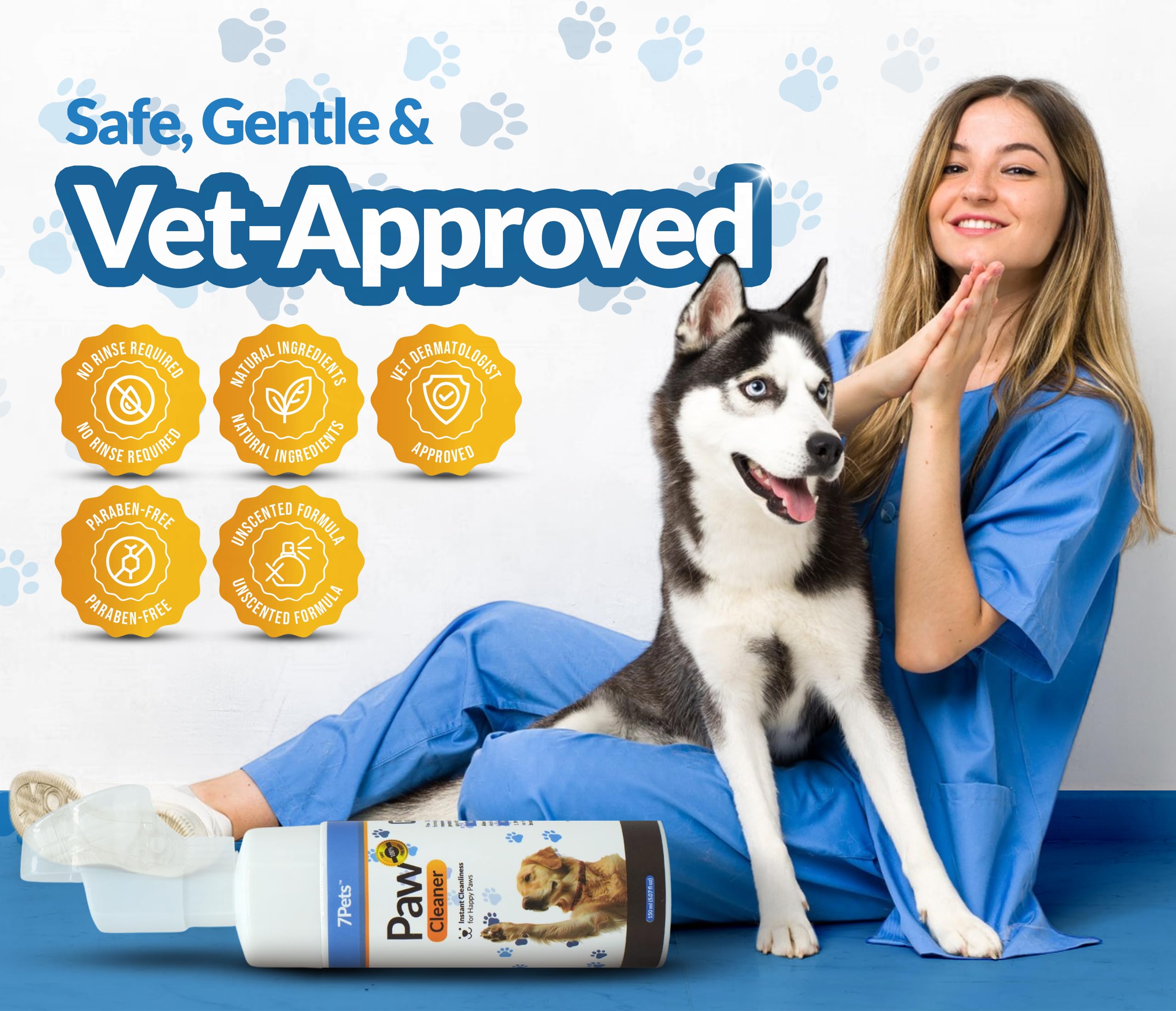 7PETS Paw Cleaner no-rinse foam cleans paws without water