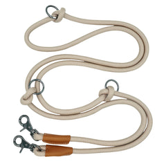 8FT hands-free dog rope leash beige showing secure zinc alloy clip for reliable walking
