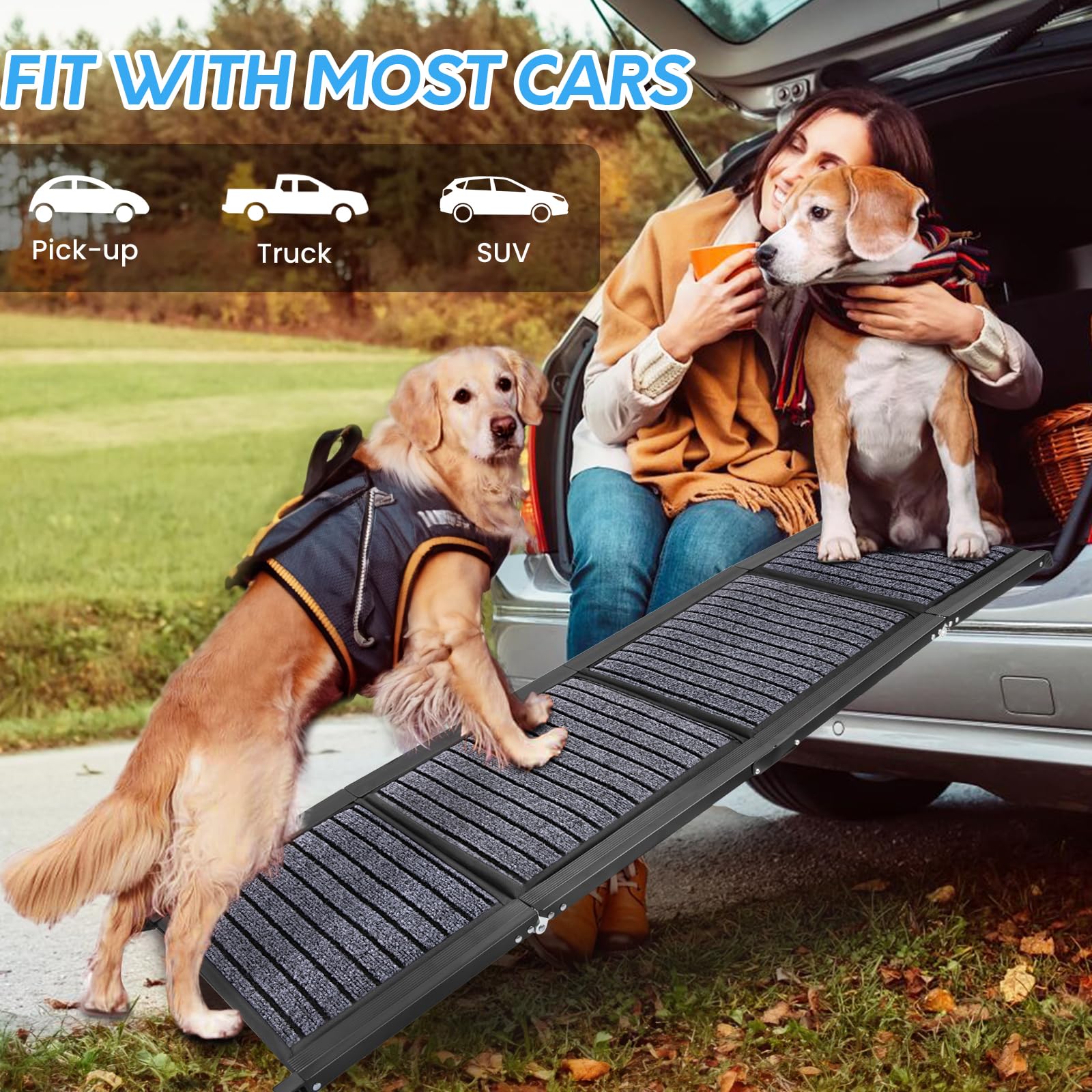 9TH SHOP folding dog ramp 63 inches long for SUVs and trucks.