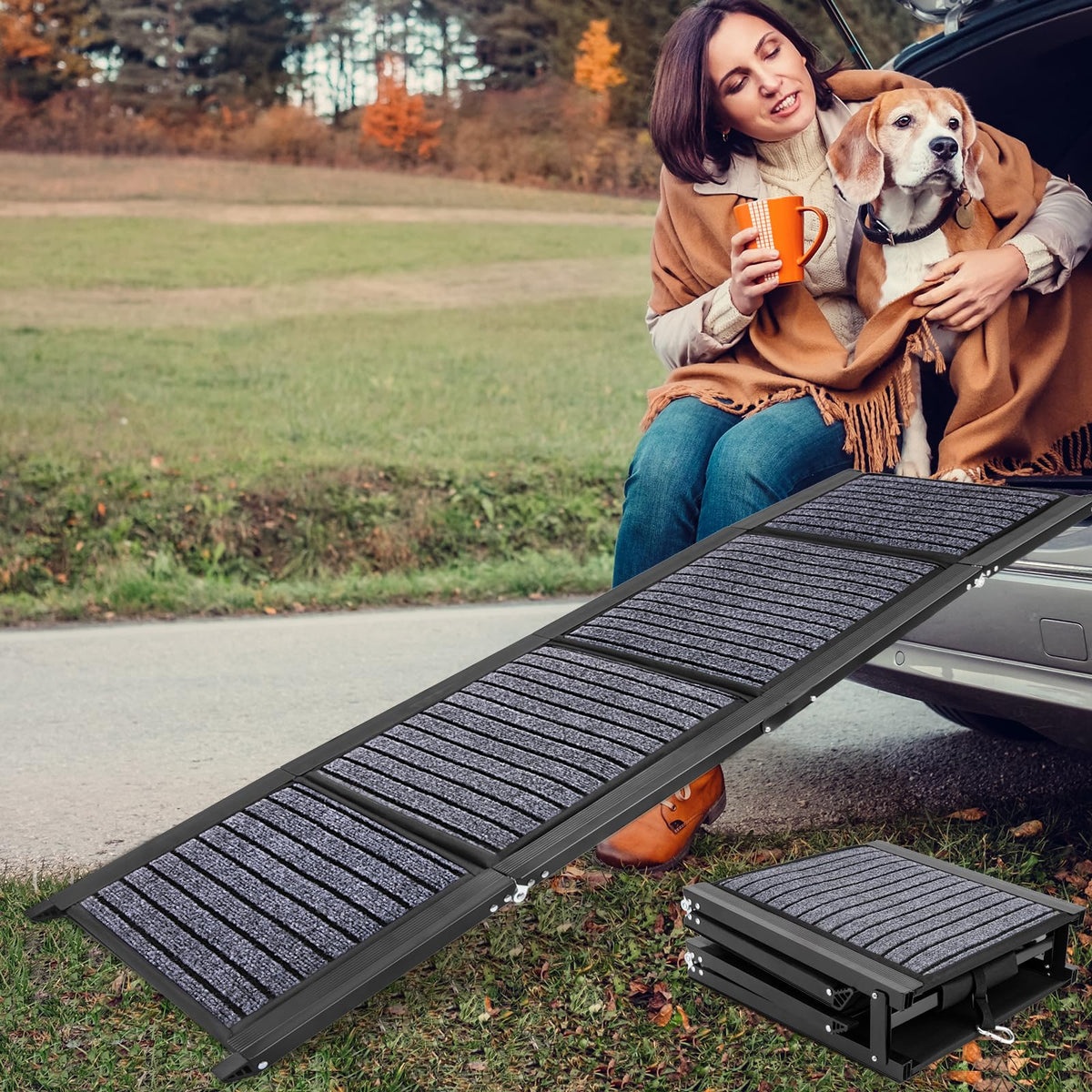 9TH SHOP folding dog ramp in car with non-slip surface for safe pet loading.
