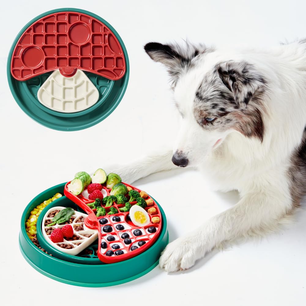Barkwhiz slow feeder bowl with rotating plate offering a multi-level puzzle for extended meals.