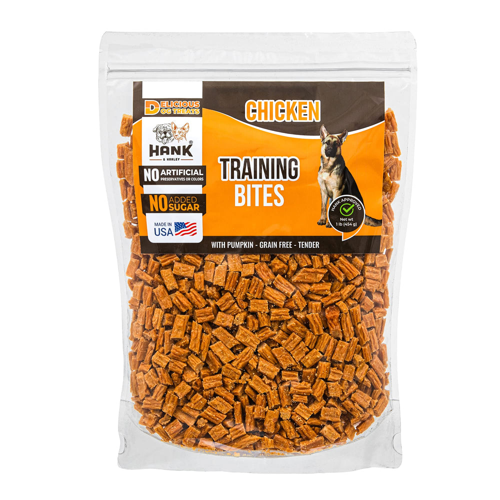 Hank & Harley Training Bites chicken-tender chunks provide a protein-rich reward for training.