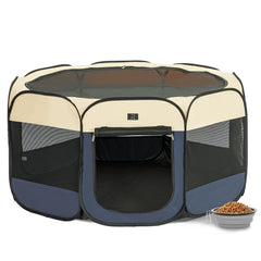 A 4 Pet portable dog playpen folded for easy storage and travel.