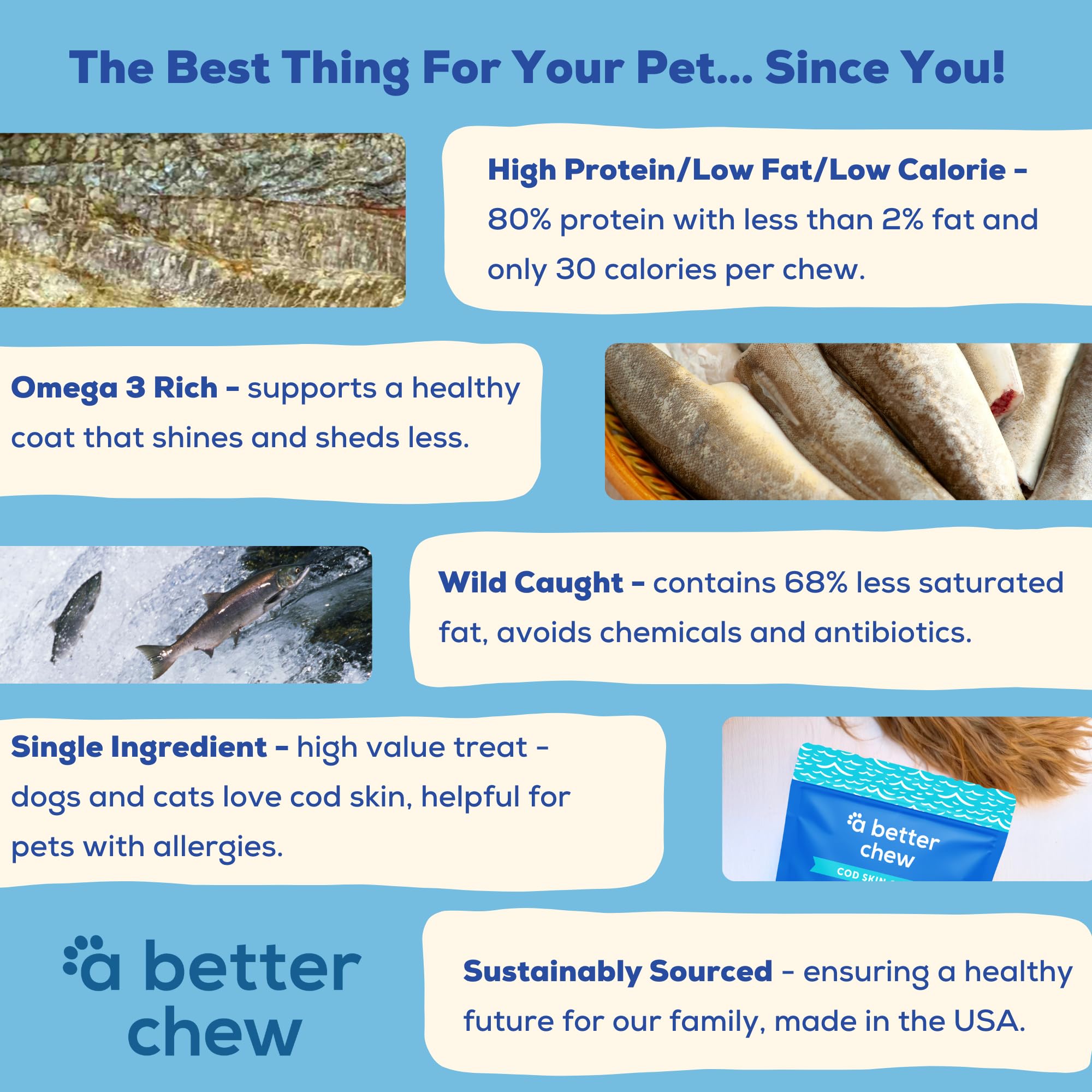 A Better CHEW dehydrated cod skin treat highlighting grain-free option.