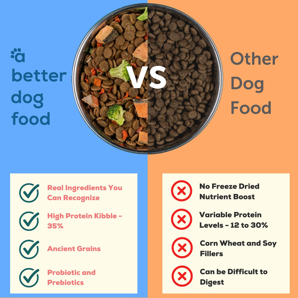 A Better Dog Food freeze-dried salmon pieces add omega-3 nutrition