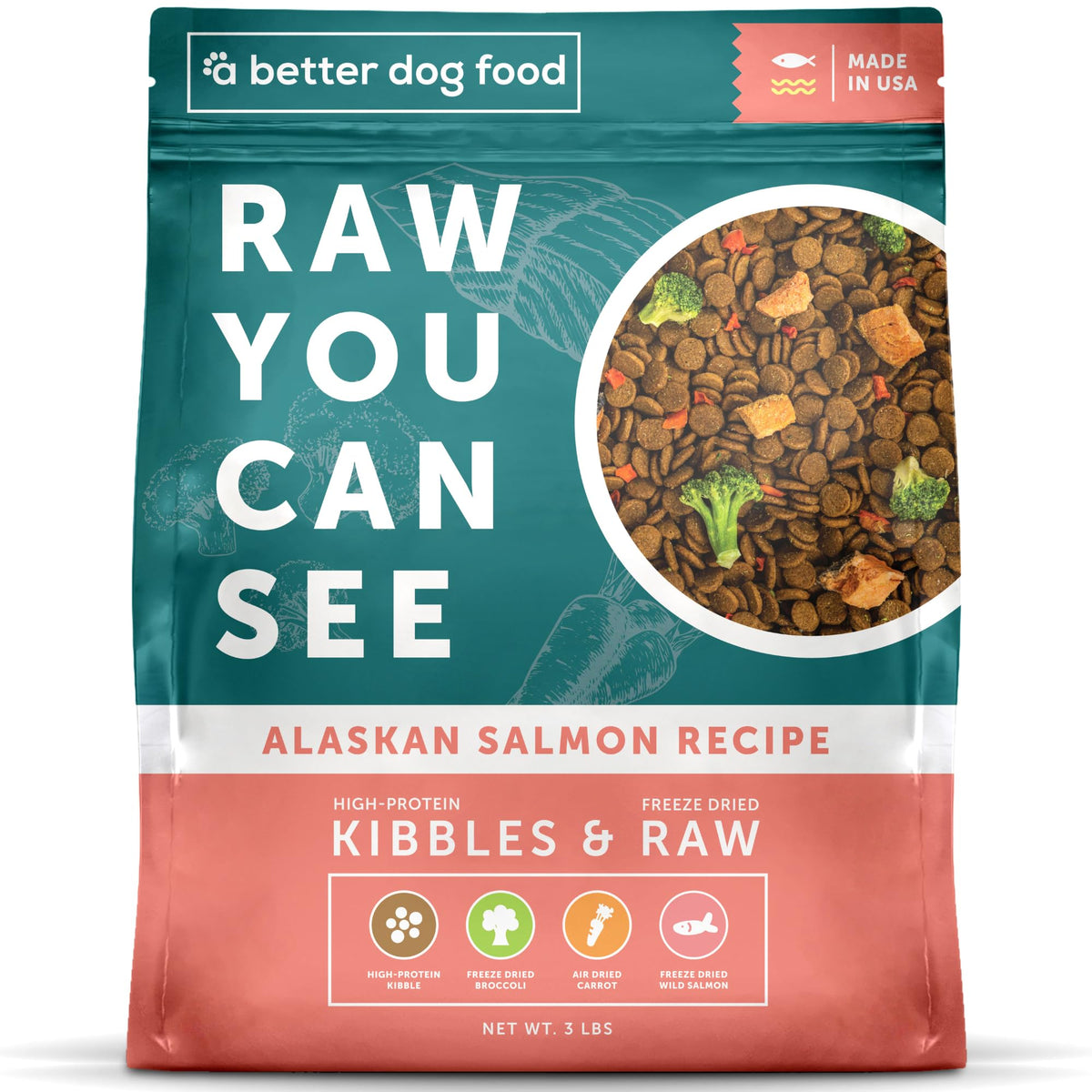A Better Dog Food salmon kibble in a bowl for a protein-rich meal