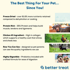 A Better Treat chicken, broccoli, carrots image suggests simple, wholesome ingredients pet parents recognize