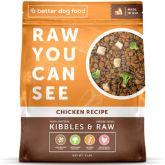 A Better Treat chicken kibble bag highlights high-protein formula for supporting lean muscle