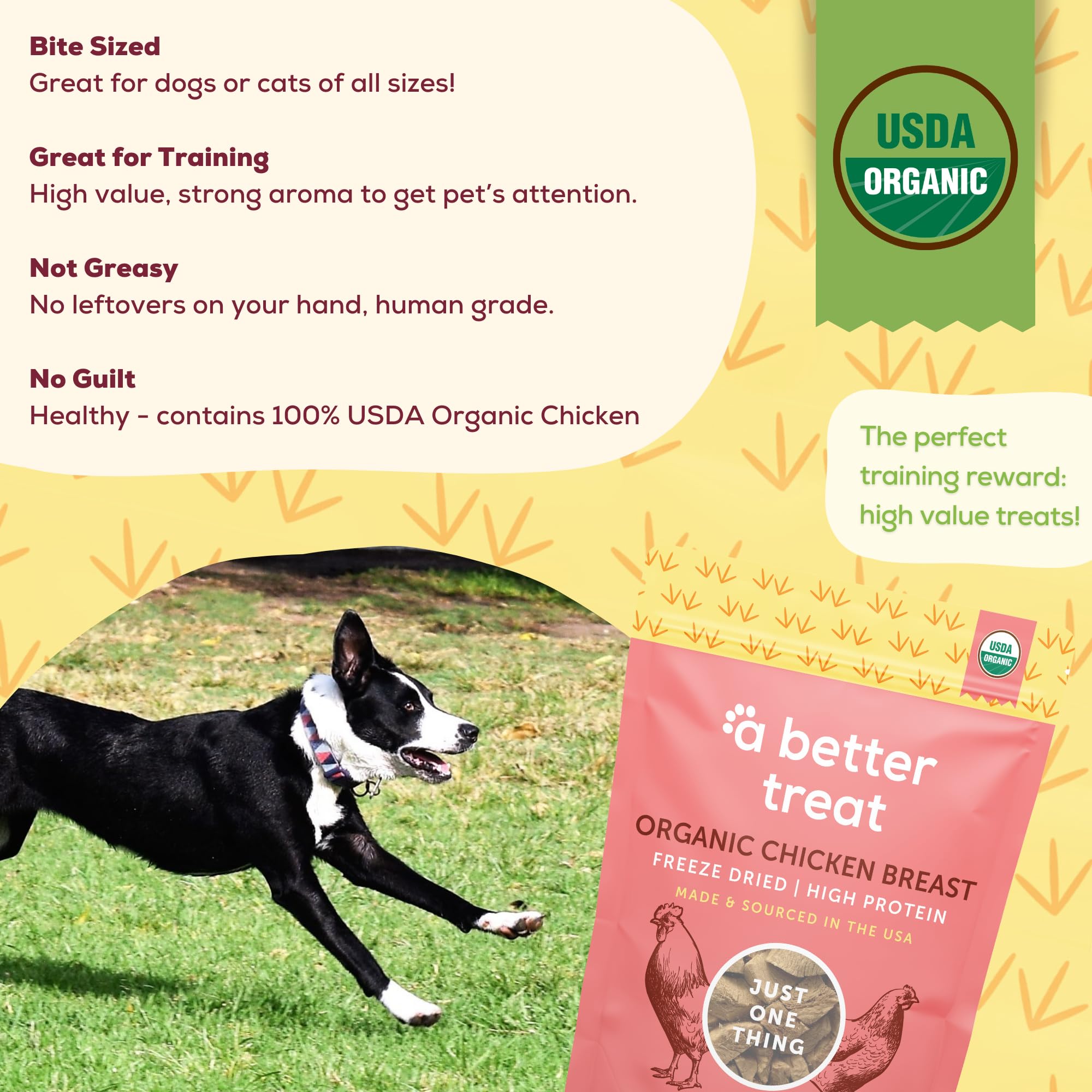 A Better Treat organic-certification-label demonstrates organic quality for pet snacks.