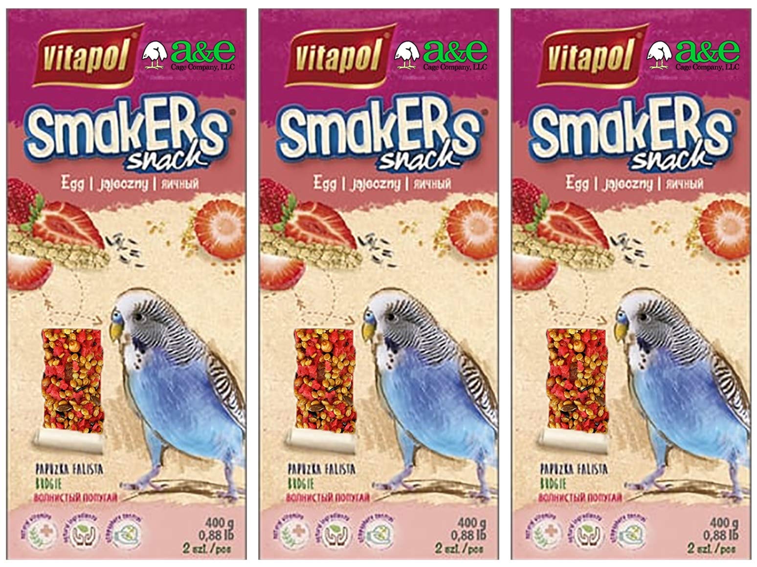 Smackers para periquitos de A&E Cage Company, palos sabor fresa para estimular el forraje