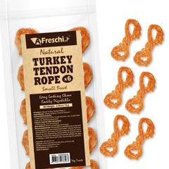 A Freschi srl turkey tendons pack front hints at USA-sourced quality for small dogs.