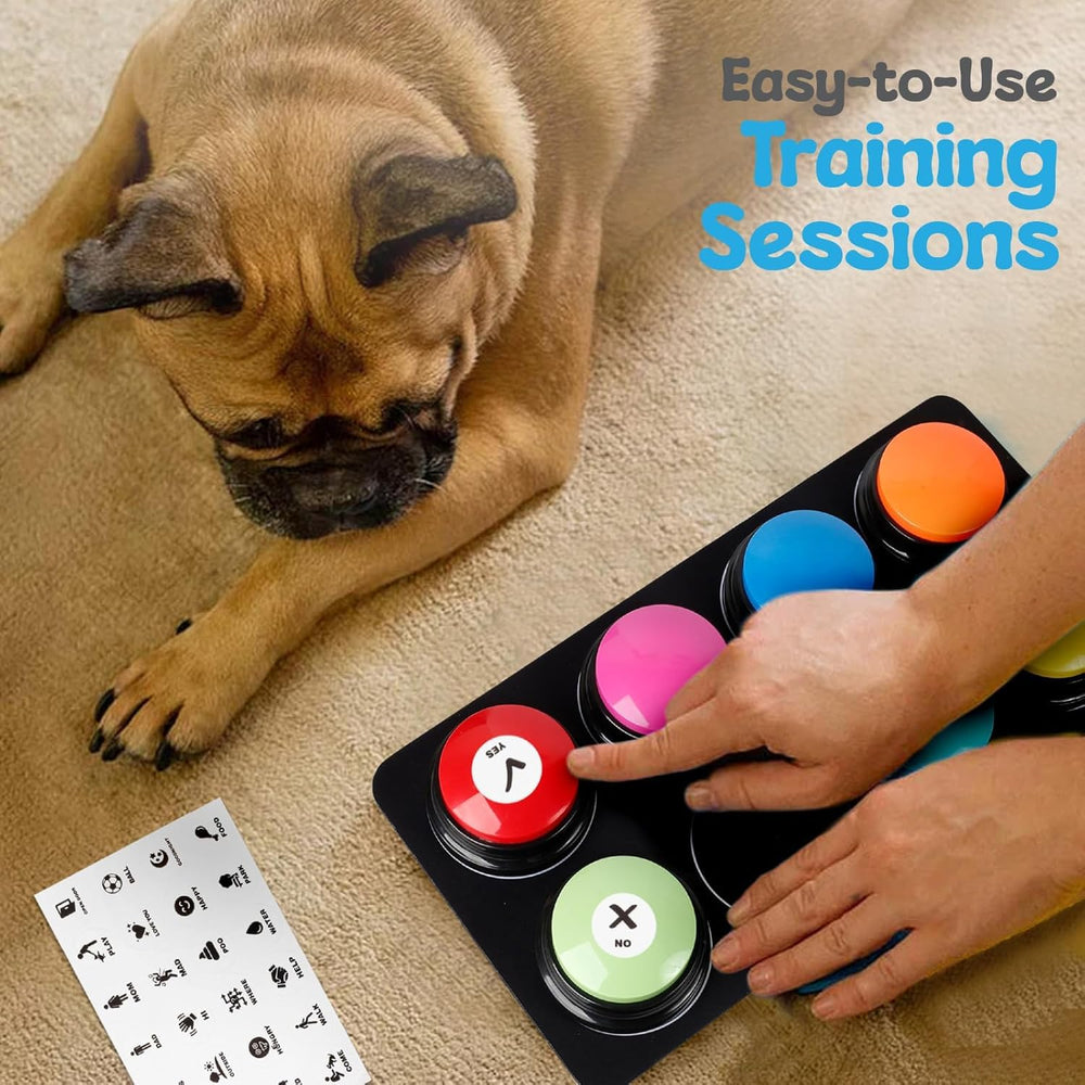 A-URA Dog Buttons training-guide-ebook included to structure learning sessions.