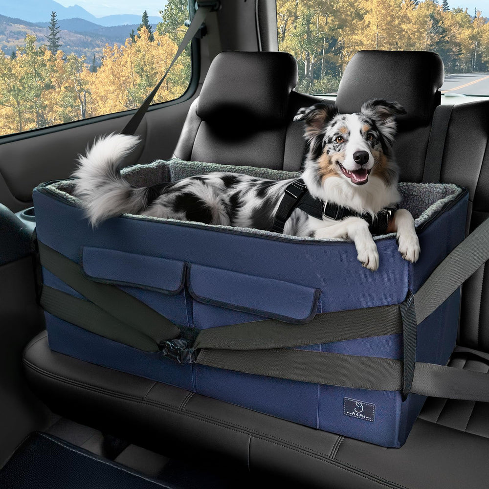 A 4 Pet booster seat with built-in safety leashes supports calm rides.