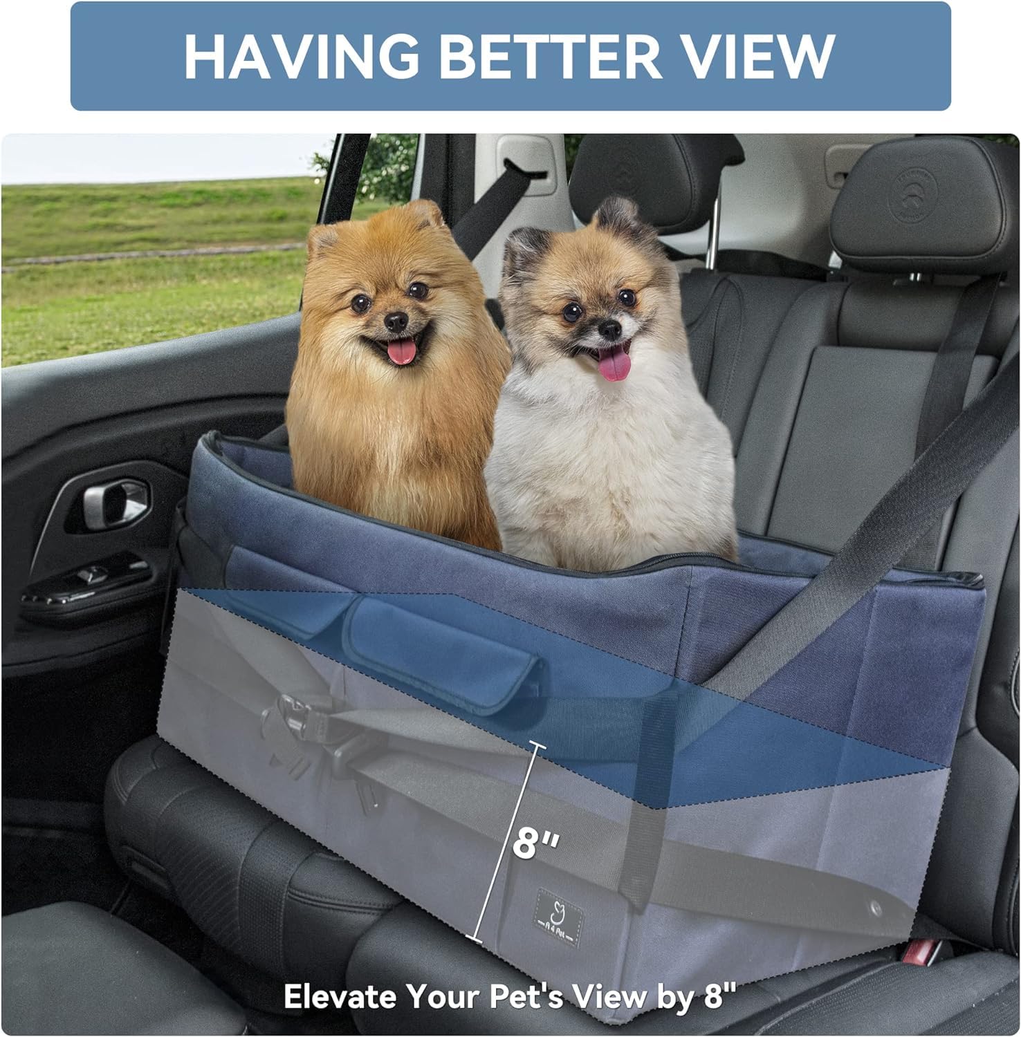 A 4 Pet dog car seat with two pups demonstrates spacious seating and safety.
